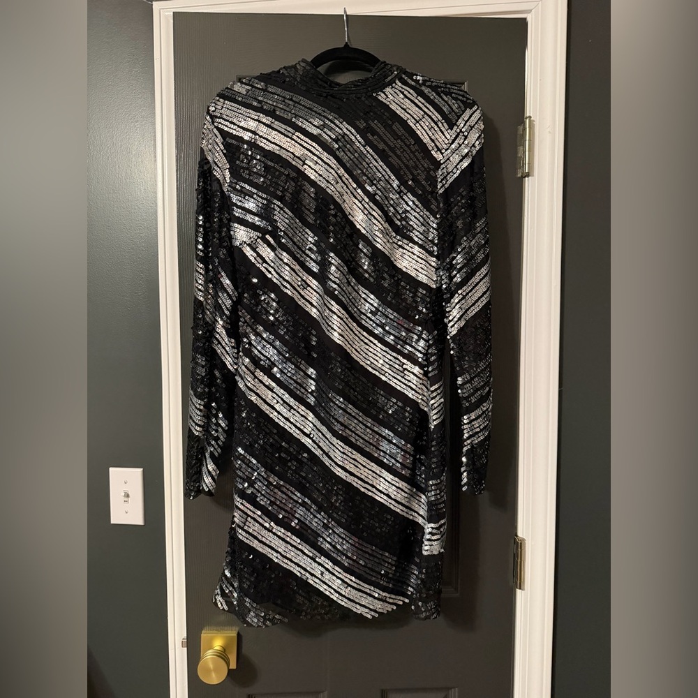 Black and Silver Sequin Mini Dress